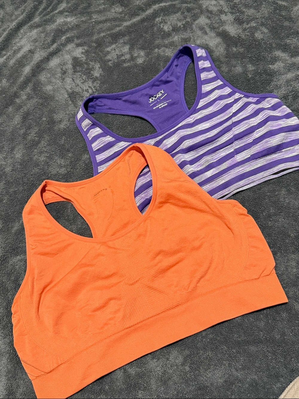 Women's Seamless Racerback Sports Bras - Orange & Purple Stripe